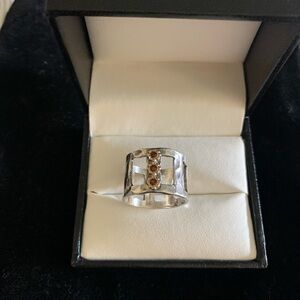 Hammered Sterling cut out Gold and Ruby Sundance Original Ring